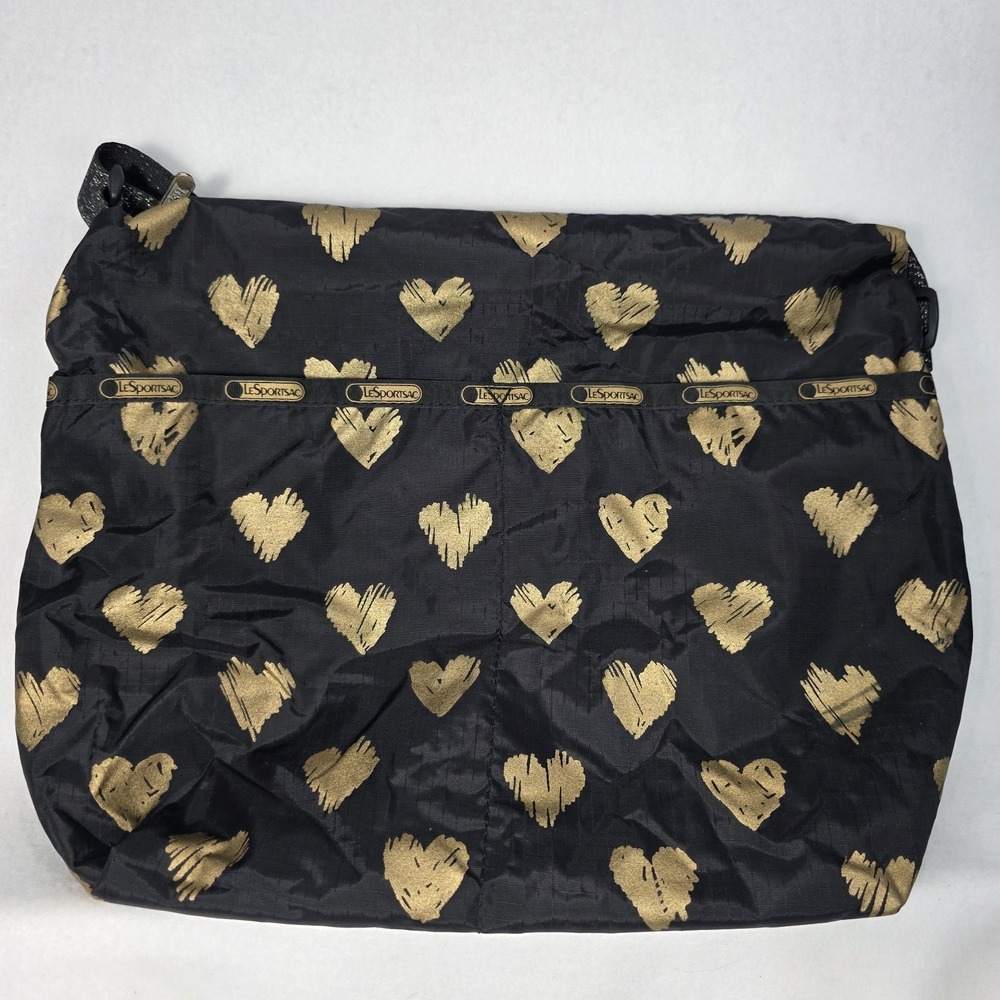 Vintage LeSportsac Black Razzmatazz Gold Hearts Deluxe Easy Carry Tote NEW - Picture 10 of 11